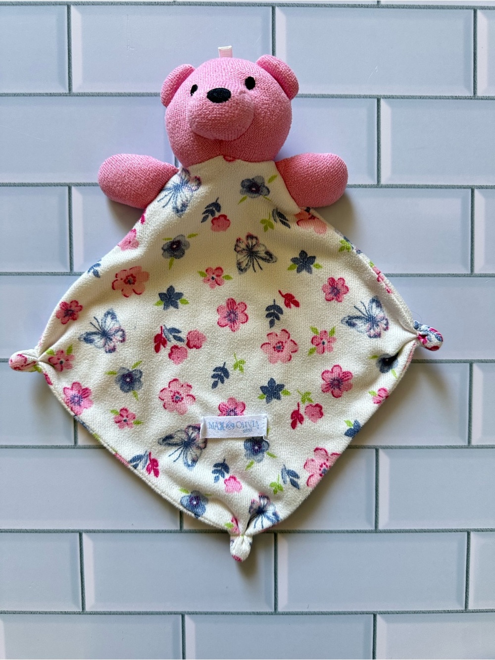 Max & Olivia Baby Security Blanket Pink Teddy Bear Flowers Butterflies